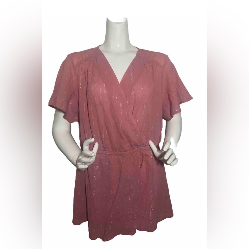 NWT Lane Bryant Pink Blouse with Silver Thread